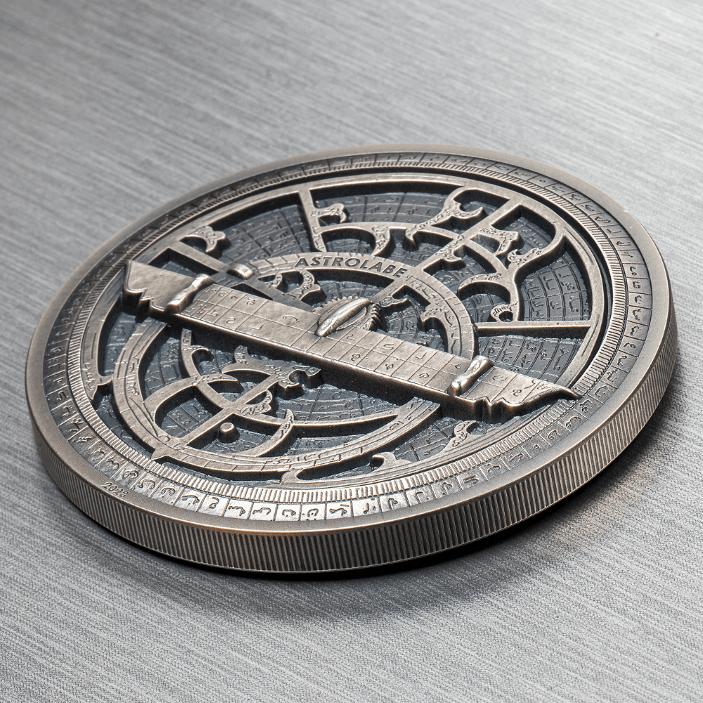 Historic Instruments ASTROLABE 2 Oz Silver Coin $10 Cook Islands 2023- NGC Graded MS 70 Antiqued - PARTHAVA COIN