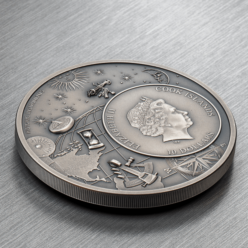 Historic Instruments ASTROLABE 2 Oz Silver Coin $10 Cook Islands 2023- NGC Graded MS 70 Antiqued - PARTHAVA COIN