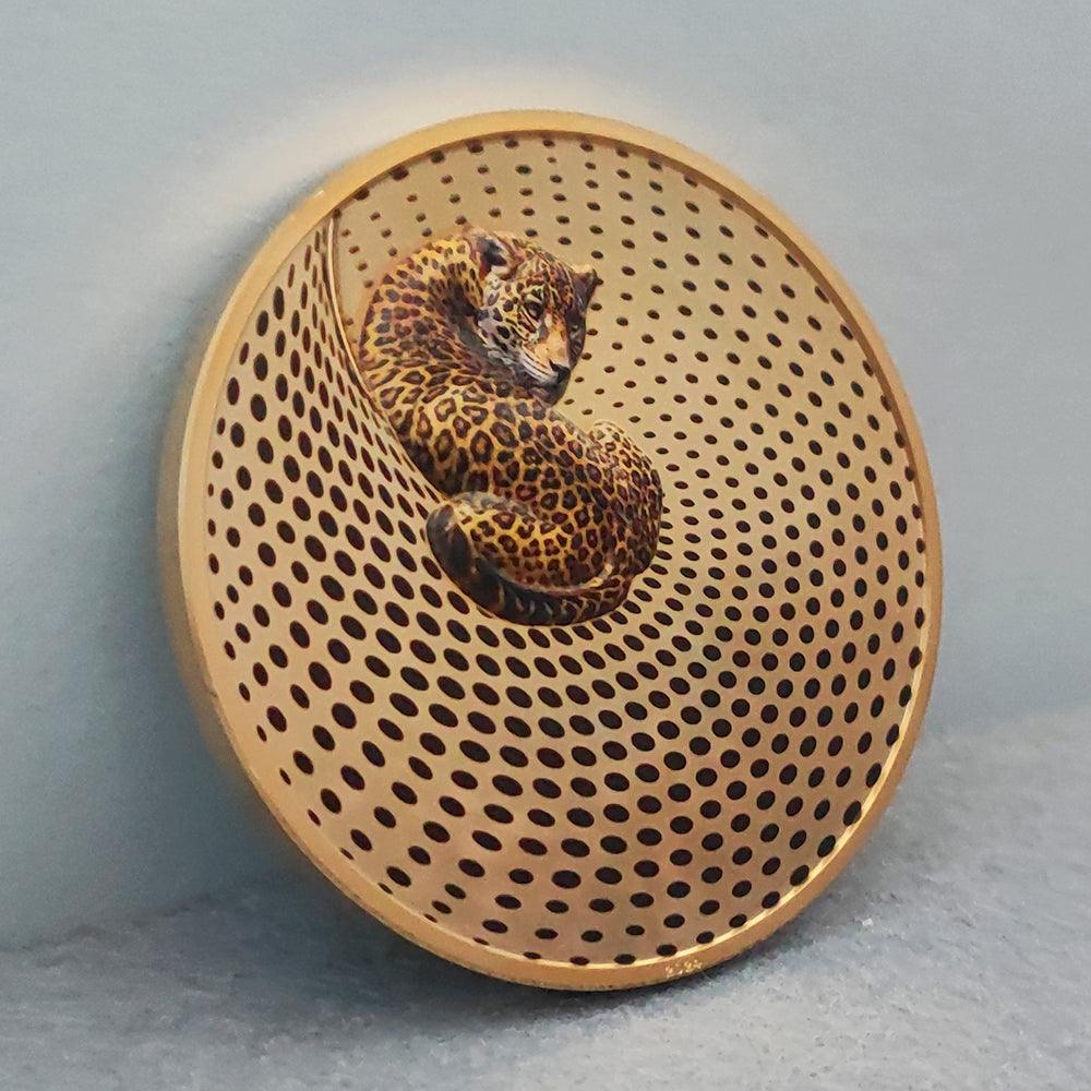 LEOPARD Camouflage of Nature Gilded 5 Oz Silver Coin $20 Palau 2024 - PARTHAVA COIN