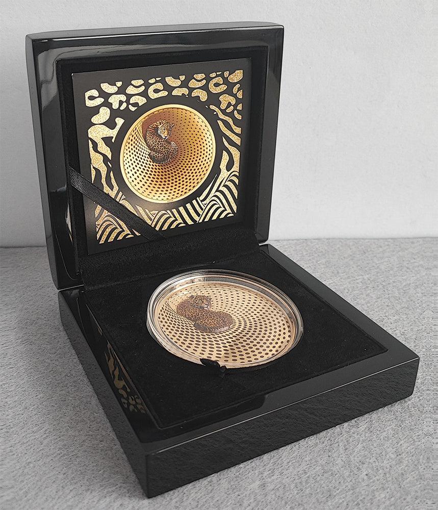 LEOPARD Camouflage of Nature Gilded 5 Oz Silver Coin $20 Palau 2024 - PARTHAVA COIN