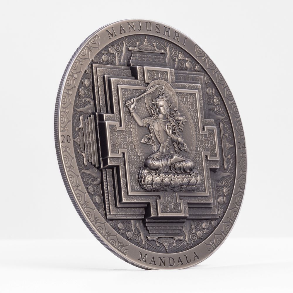MANJUSHRI MANDALA Archeology Symbolism Antique 3 Oz Silver Coin 2000 Togrog Mongolia 2024 - PARTHAVA COIN