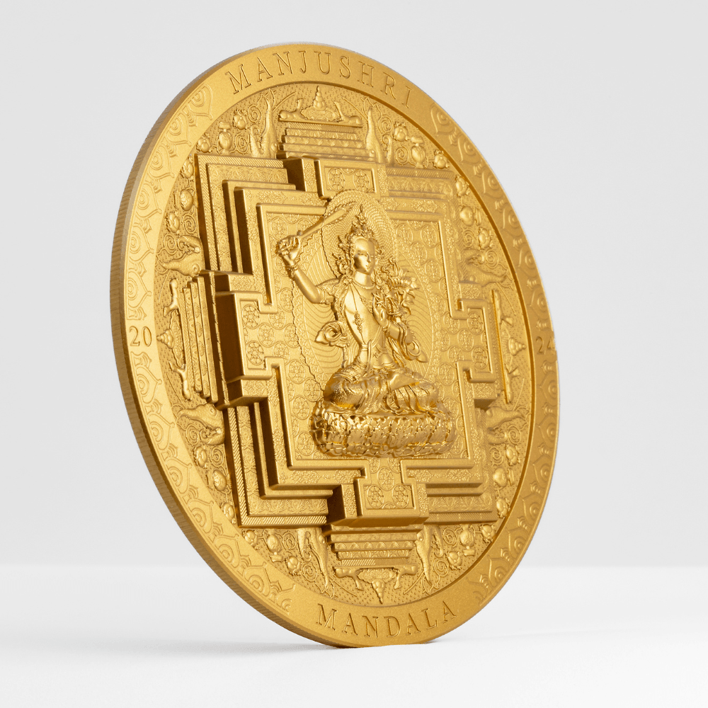 MANJUSHRI MANDALA Archeology Symbolism Gilded 3 Oz Silver Coin 2000 Togrog Mongolia 2024 - PARTHAVA COIN