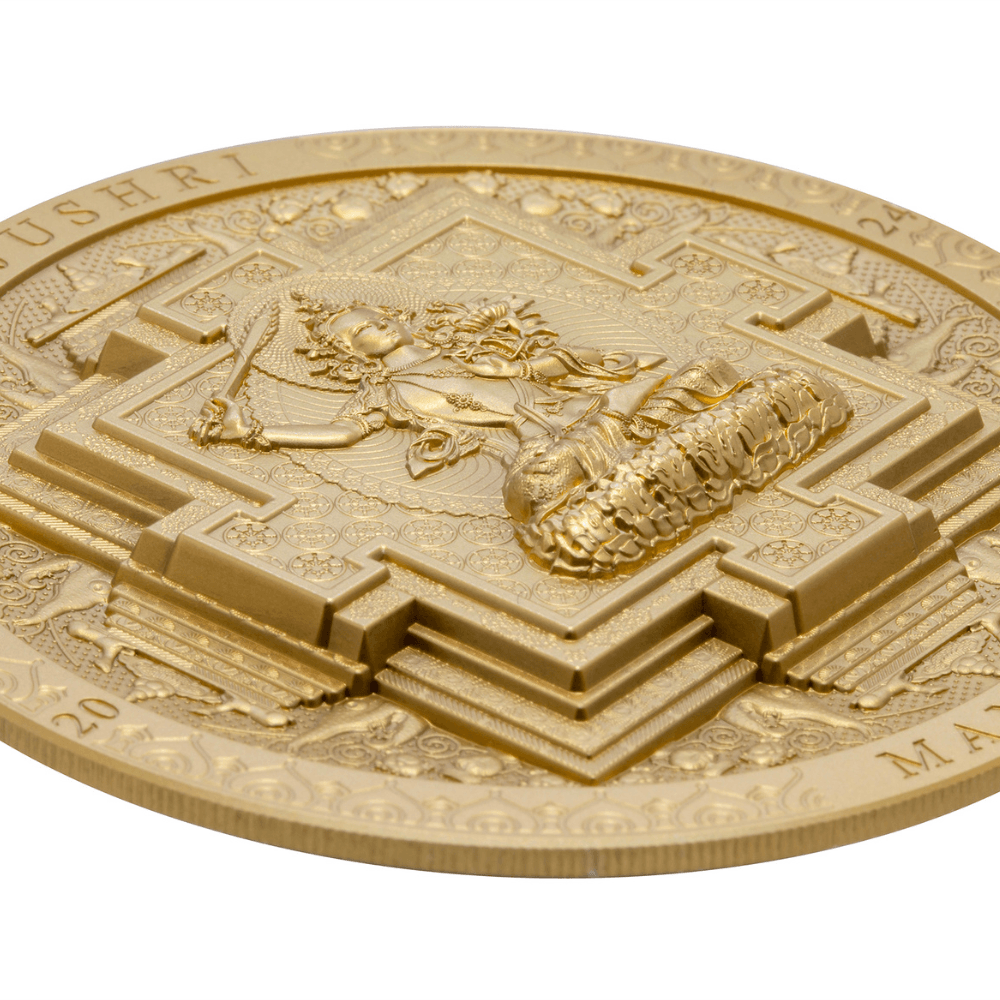 MANJUSHRI MANDALA Archeology Symbolism Gilded 3 Oz Silver Coin 2000 Togrog Mongolia 2024 - PARTHAVA COIN