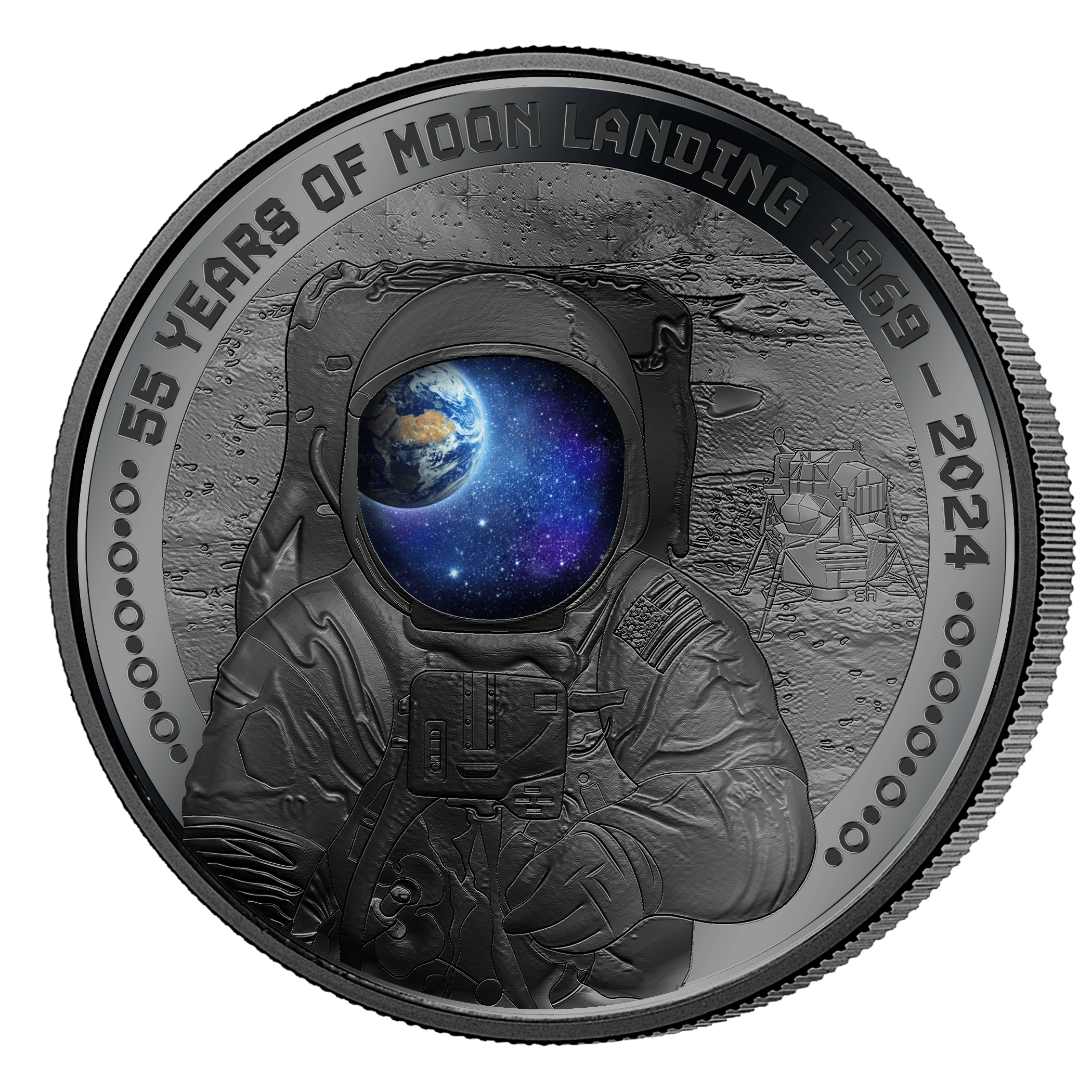 MOON LANDING Astronaut 55th Anniversary 1 Oz Silver Coin $5 Barbados 2024 - PARTHAVA COIN