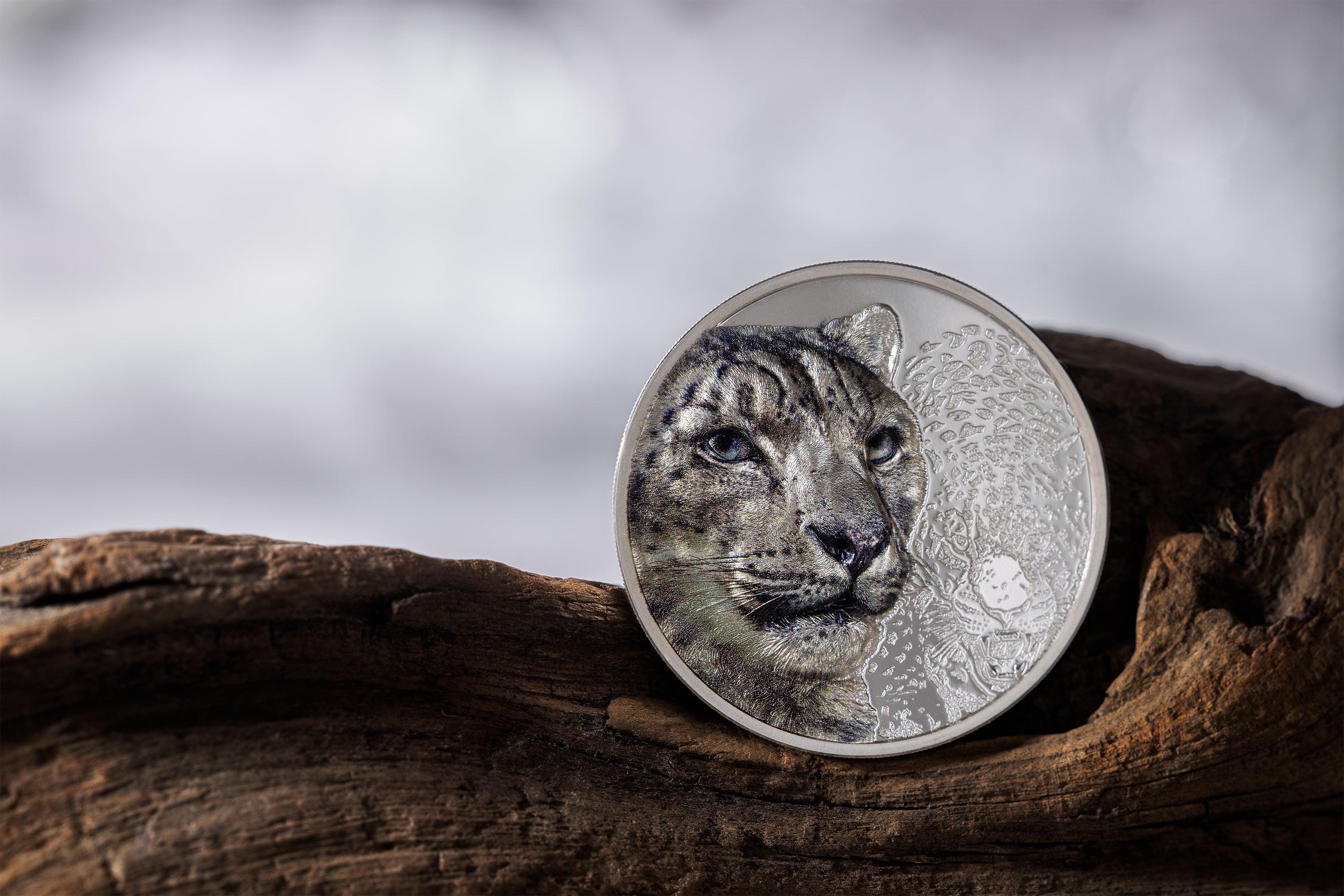 SNOW LEOPARD Wild Mongolia 1 Oz Silver Coin 500 Togrog Mongolia 2024 - PARTHAVA COIN