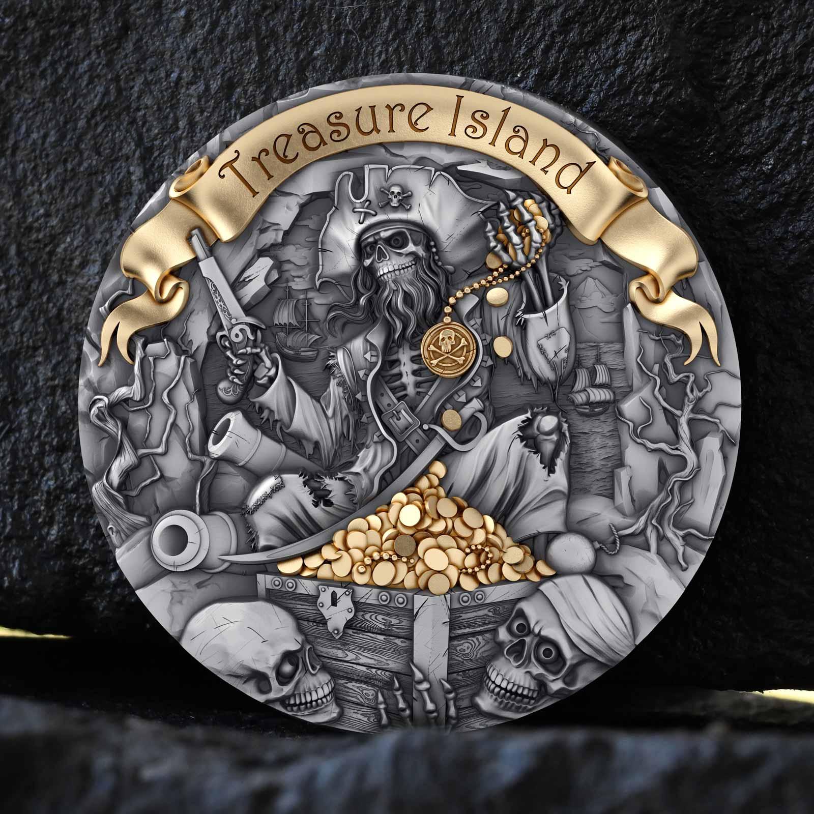 TREASURE ISLAND 2 Oz Silver Coin 2000 Francs Cameroon 2024 - PARTHAVA COIN