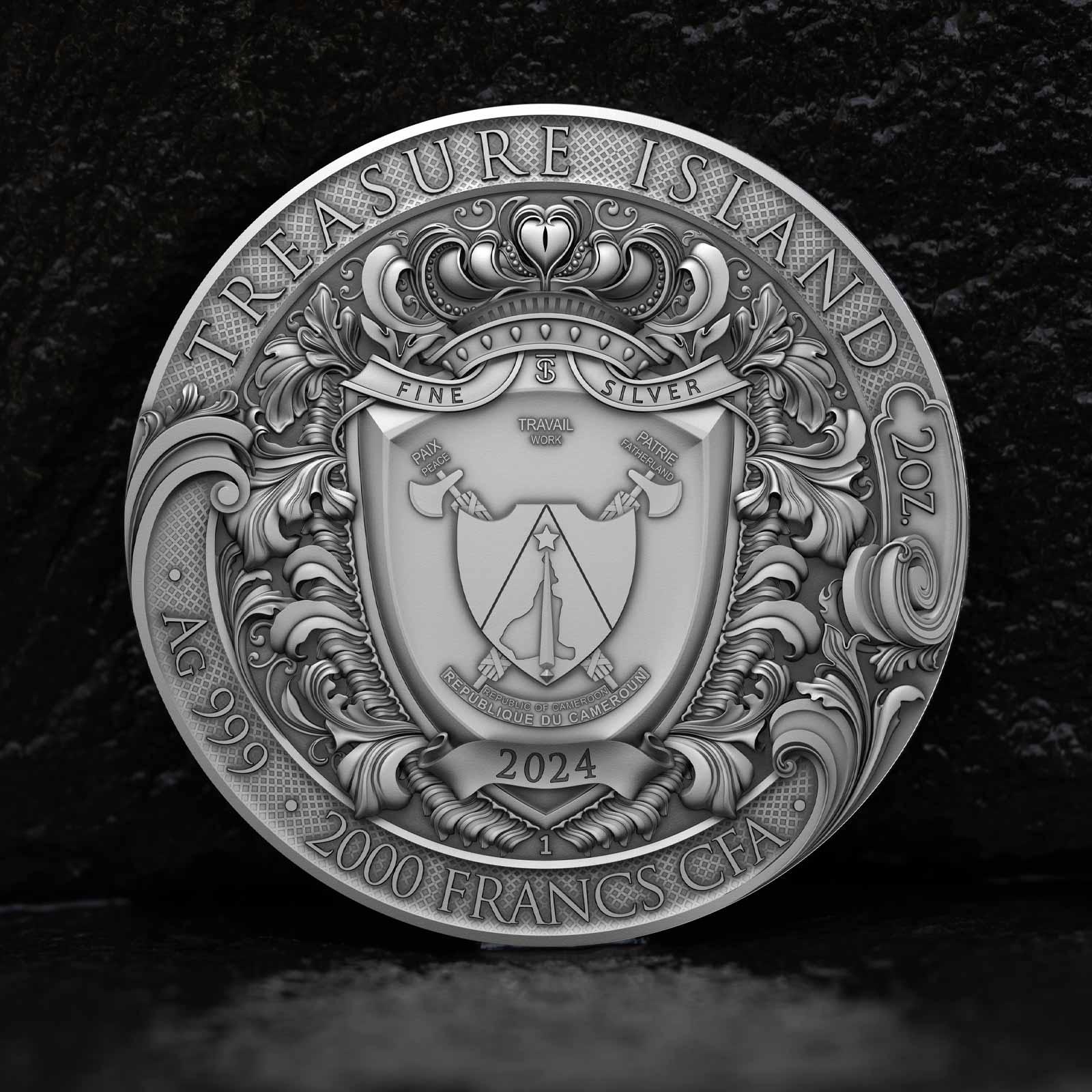 TREASURE ISLAND 2 Oz Silver Coin 2000 Francs Cameroon 2024 - PARTHAVA COIN