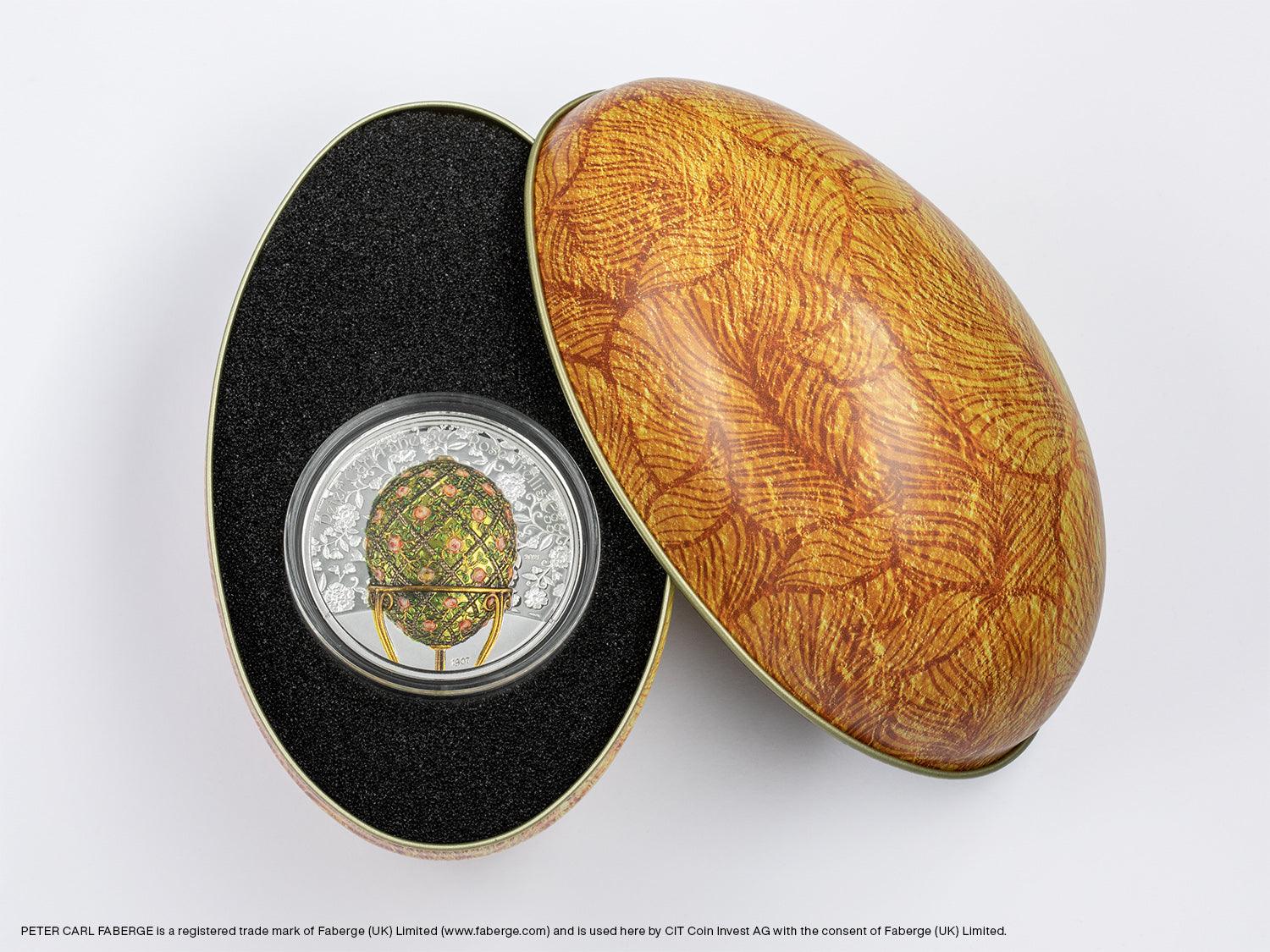 FABERGE EGG Rose Trellis 2 Oz Silver Coin 1000 Togrog Mongolia 2021 - PARTHAVA COIN