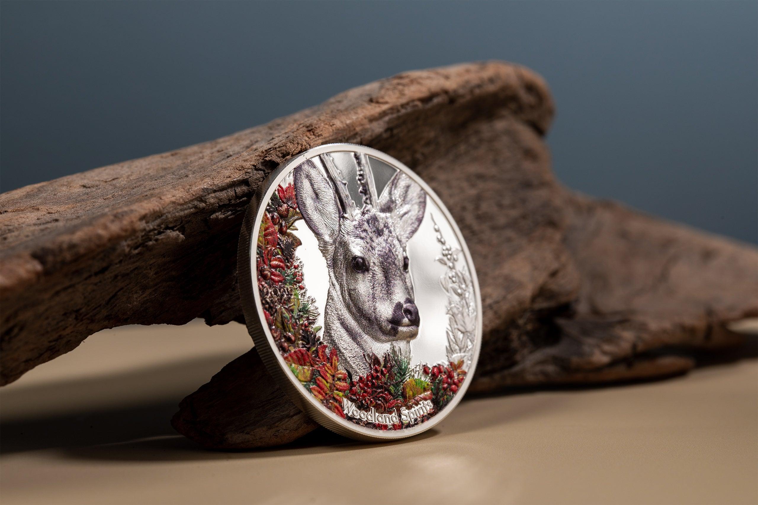 DEER Woodland Spirit 1 Oz Silver Coin 500 Togrog Mongolia 2022 - PARTHAVA COIN