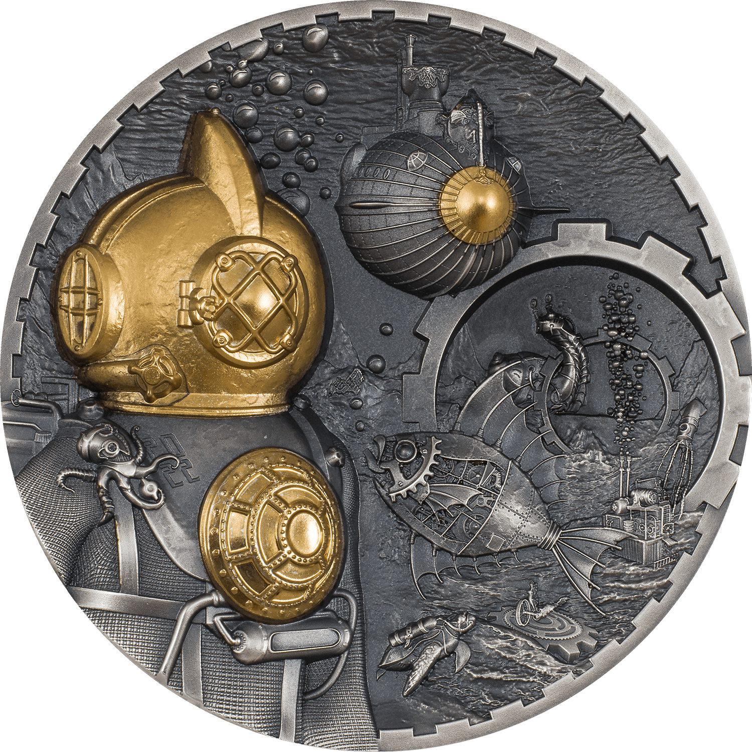 NAUTILUS Steampunk 3 Oz Silver Coin $20 Cook Islands 2022 - PARTHAVA COIN