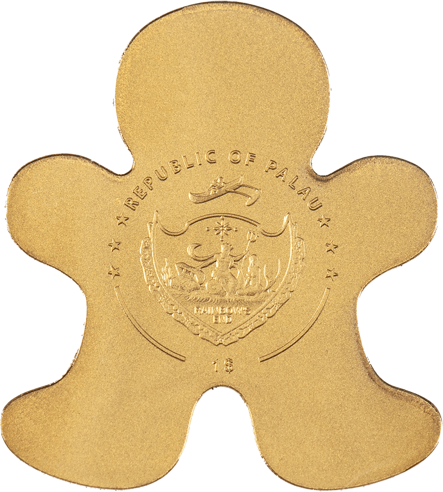GINGERBREAD MAN Golden Highlights Gold Coin $1 Palau - PARTHAVA COIN