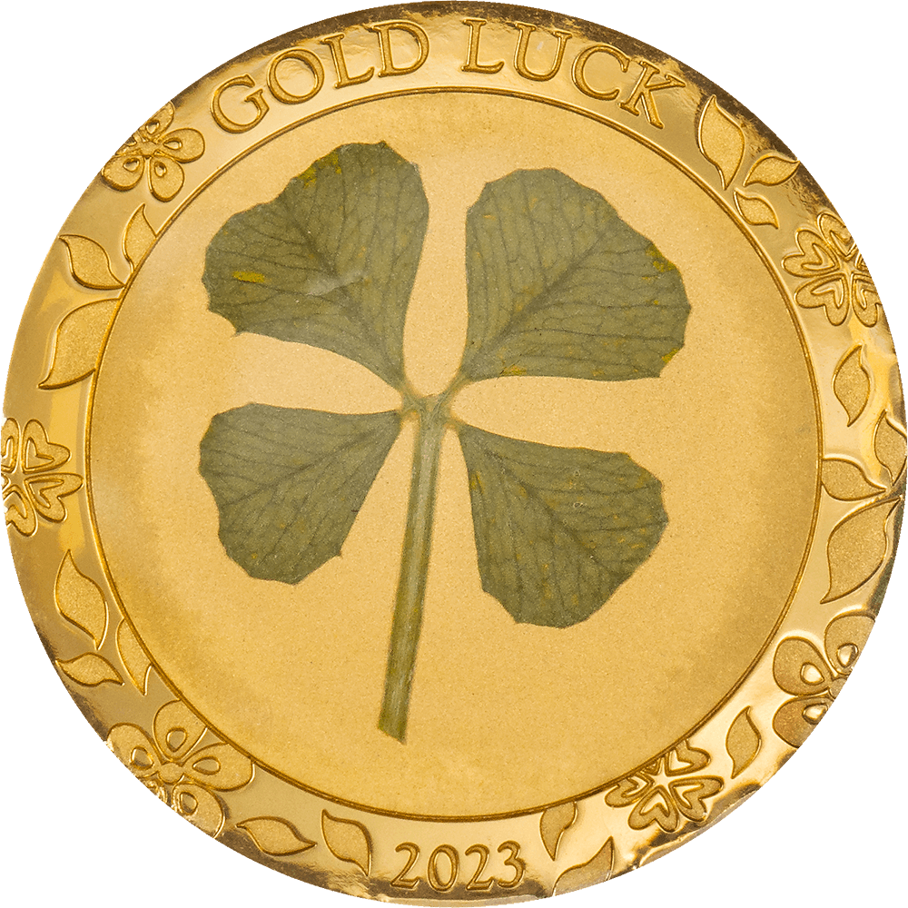 OUNCE OF LUCK Four Leaf Clover Gold Coin $1 Palau 2023 - PARTHAVA COIN