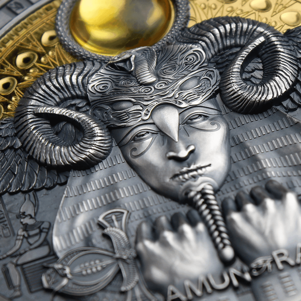 AMUN-RA Divine Faces Of The Sun 3 Oz Silver Antique Finish Coin 5$ NIUE 2020 - PARTHAVA COIN