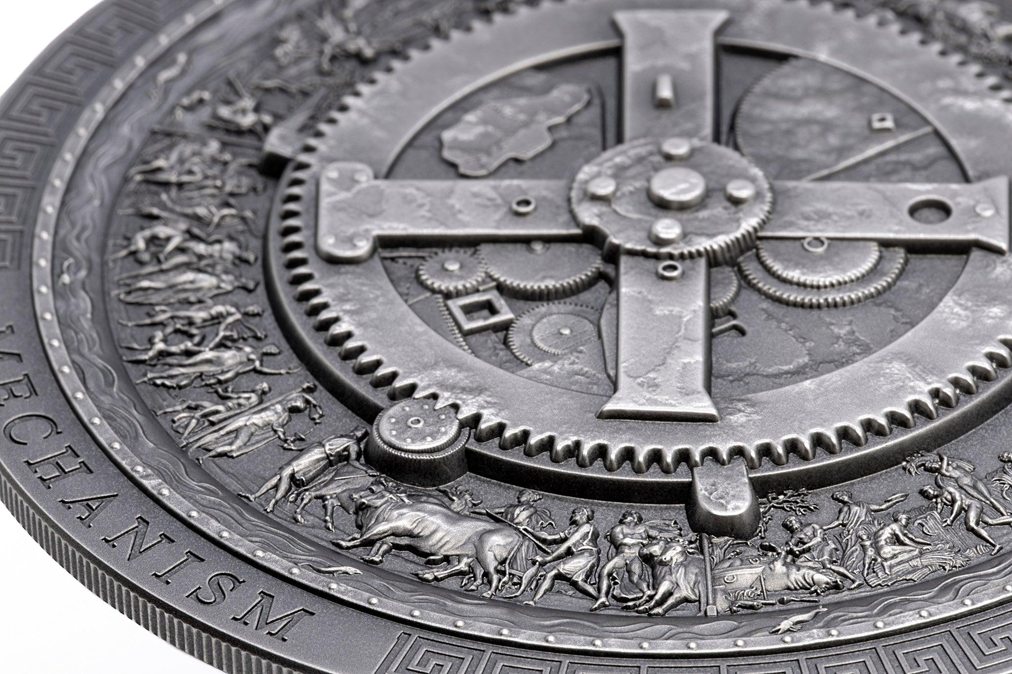 ANTIKYTHERA MECHANISM Antiqued Archeology Symbolism 3 Oz Silver Coin $20 Cook Islands 2023 - PARTHAVA COIN