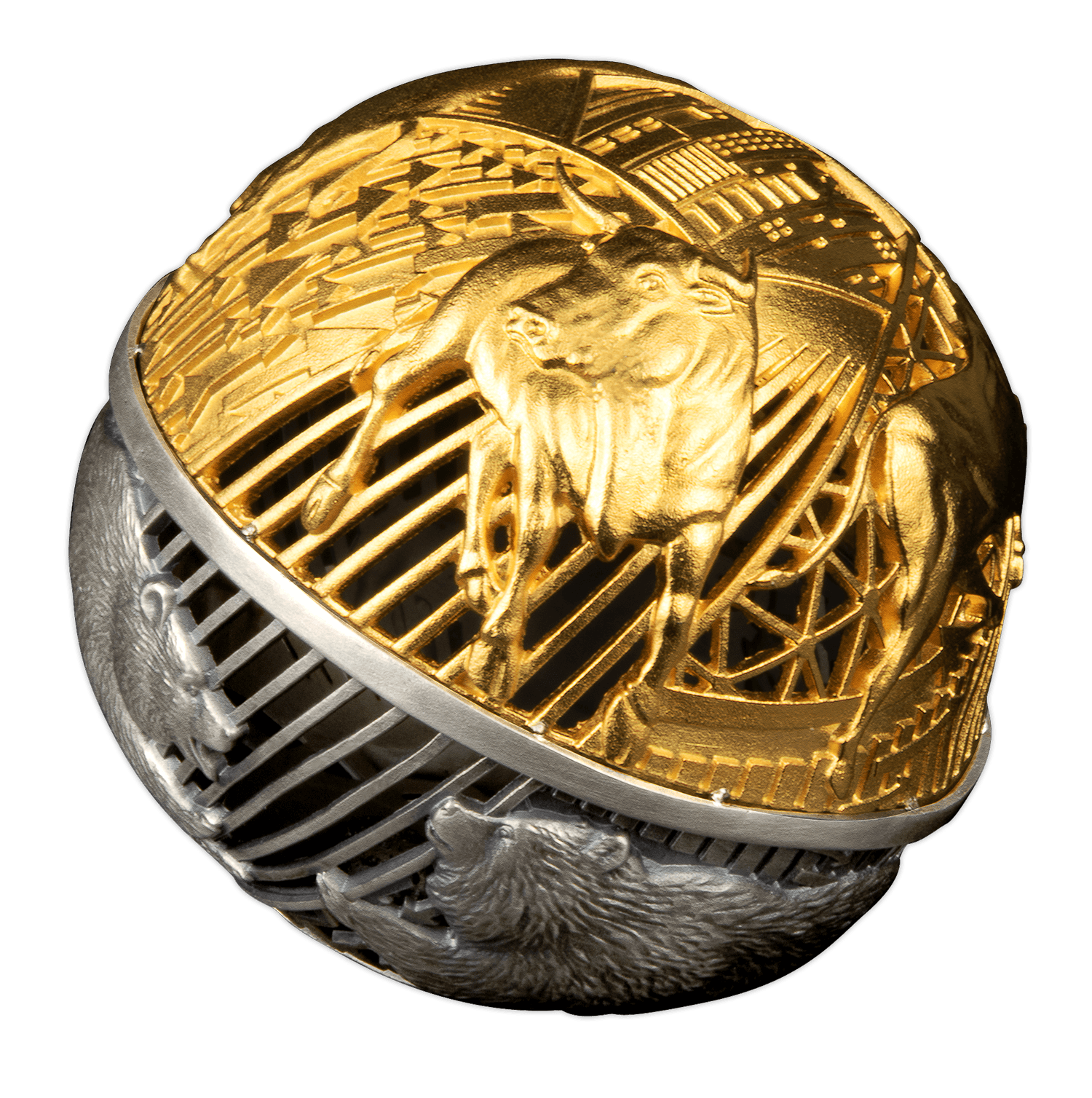BULL AND BEAR Spherical 2 Oz Silver Coin $5 Samoa 2022 - PARTHAVA COIN
