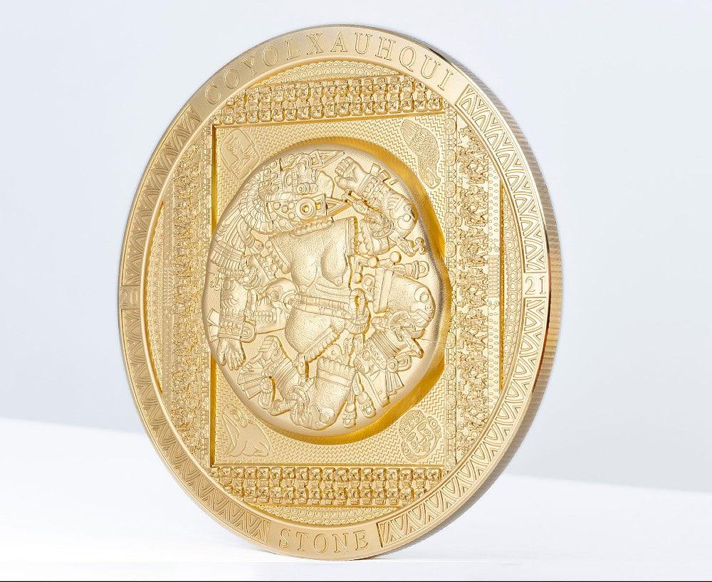 COYOLXAUHQUI STONE Gilded Archeology Symbolism 3 Oz Silver Coin 20$ Cook Island 2021 - PARTHAVA COIN