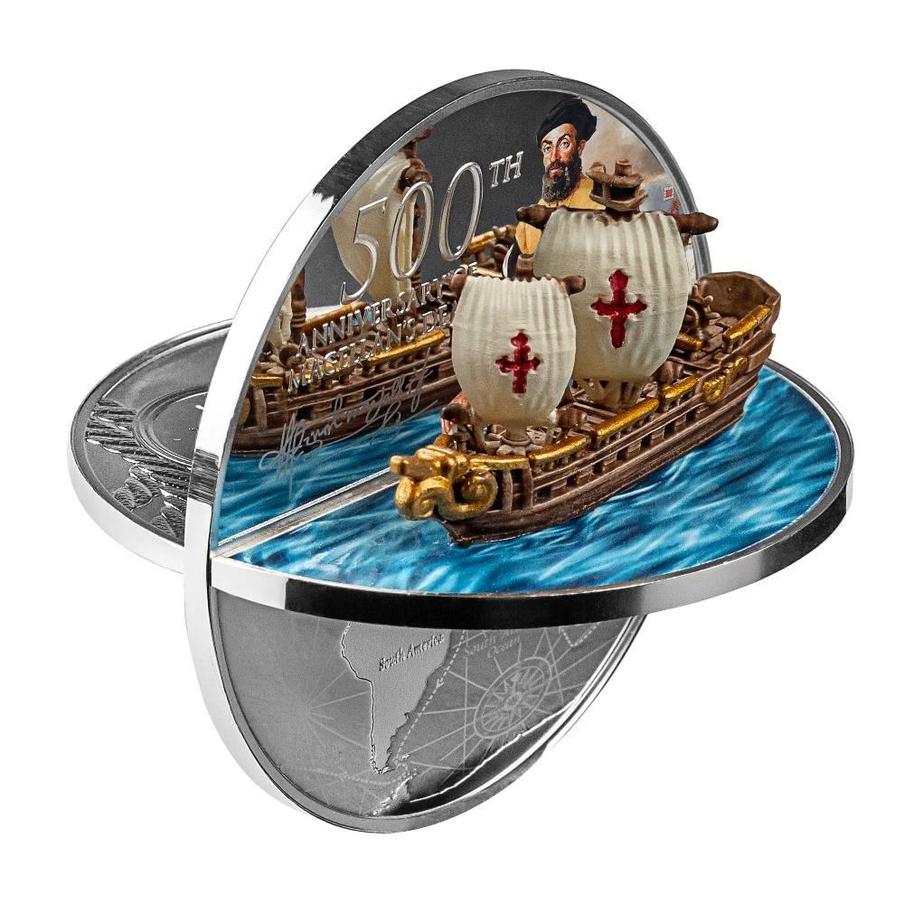 FERDINAND MAGELLAN 3D Shape 500th Anniversary 2 Oz Silver Coin 5$ Niue 2021 - PARTHAVA COIN