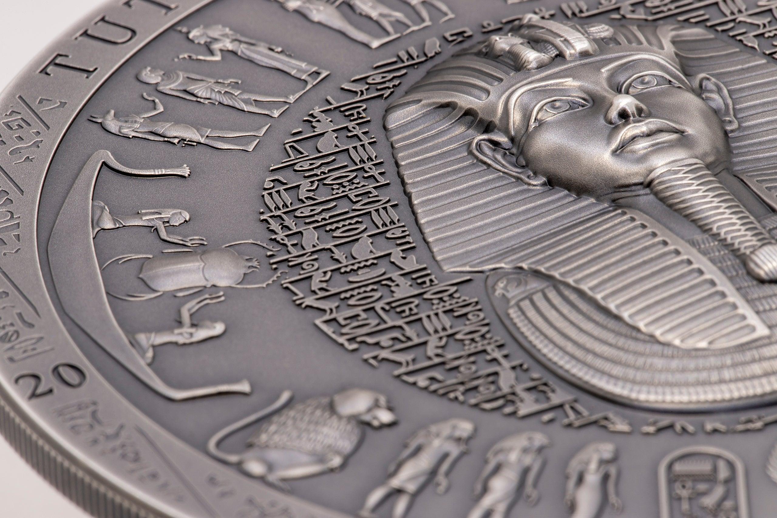 TUTANKHAMUN’S TOMB 1922 Archeology Symbolism Antiqued 3 Oz Silver Coin 20$ Cook Islands 2022 - PARTHAVA COIN