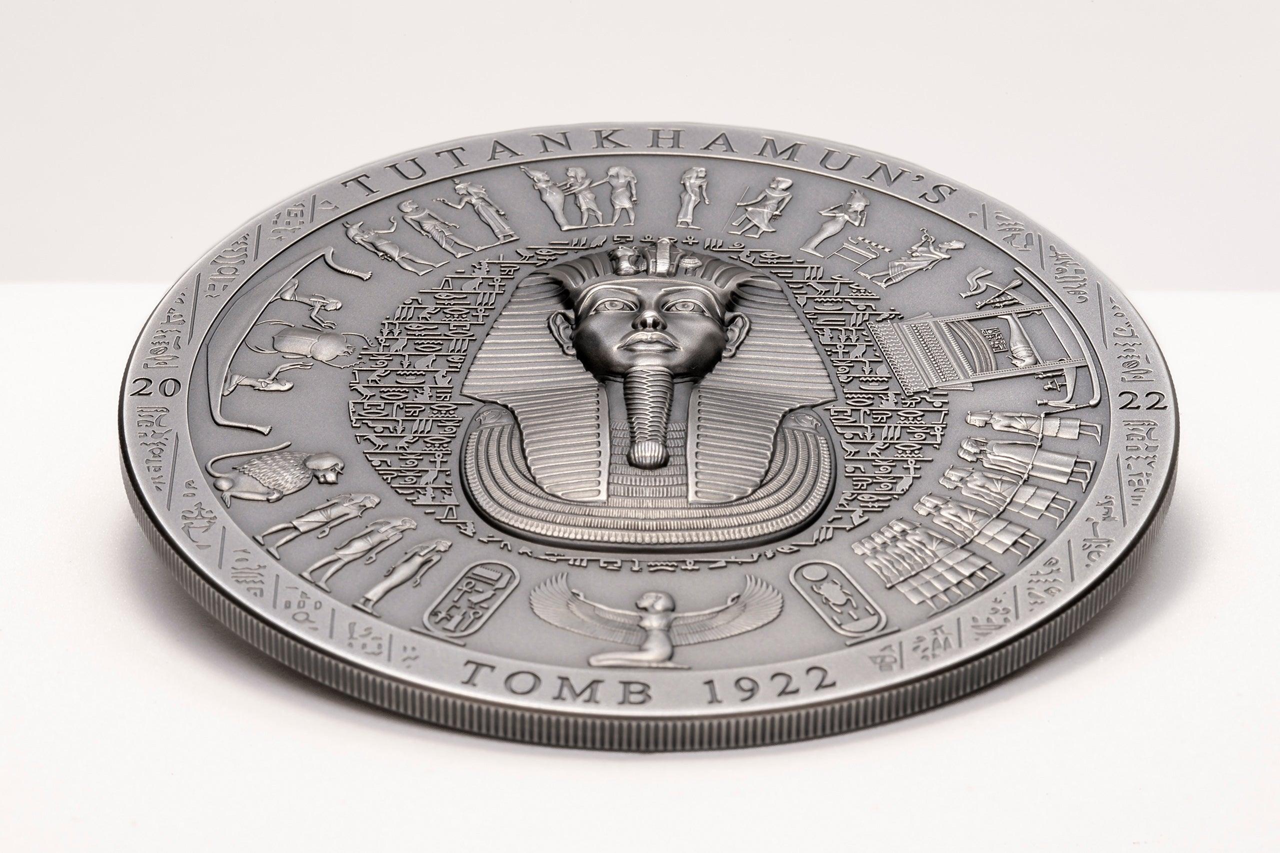 TUTANKHAMUN’S TOMB 1922 Archeology Symbolism Antiqued 3 Oz Silver Coin 20$ Cook Islands 2022 - PARTHAVA COIN