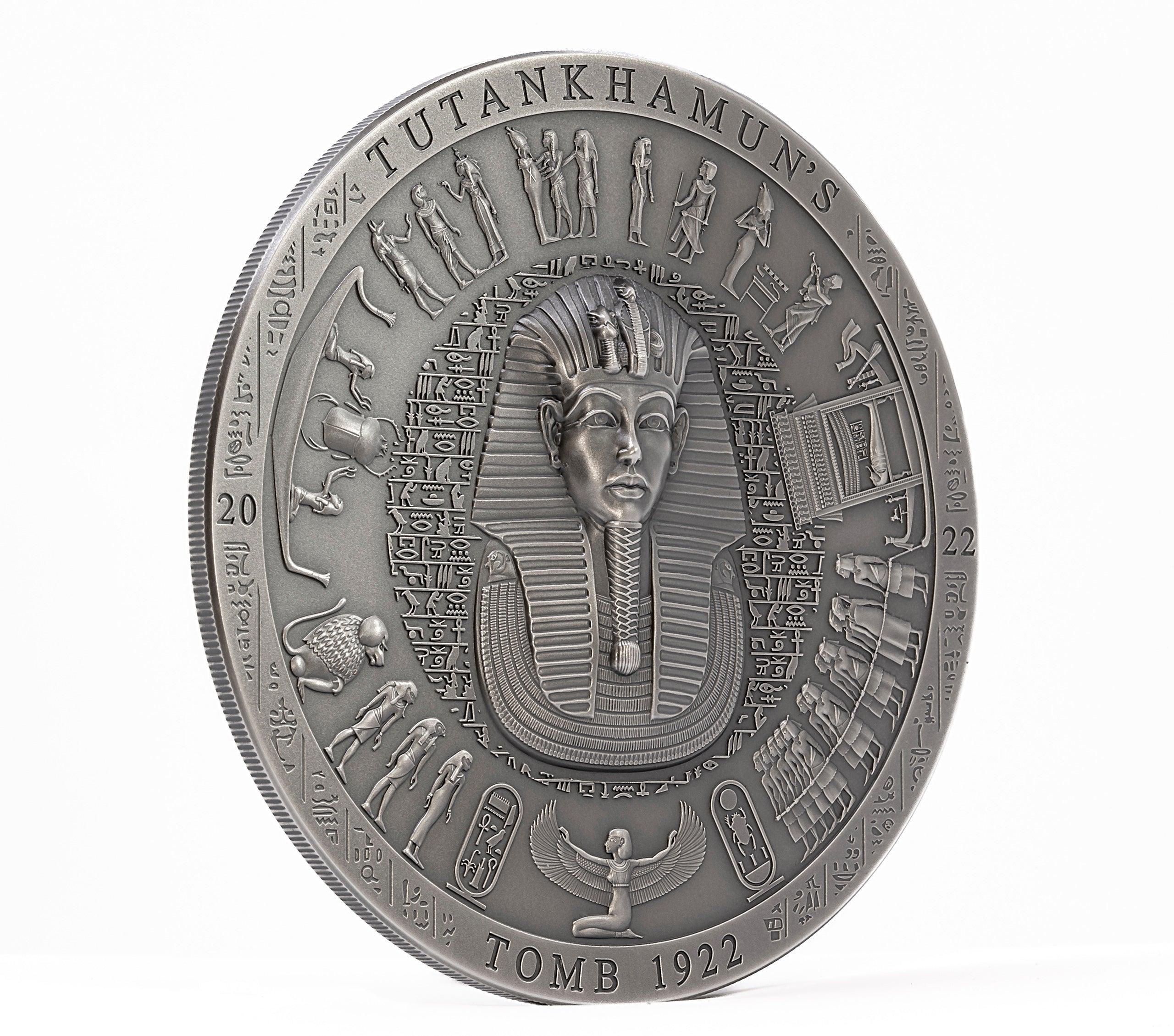 TUTANKHAMUN’S TOMB 1922 Archeology Symbolism Antiqued 3 Oz Silver Coin 20$ Cook Islands 2022 - PARTHAVA COIN