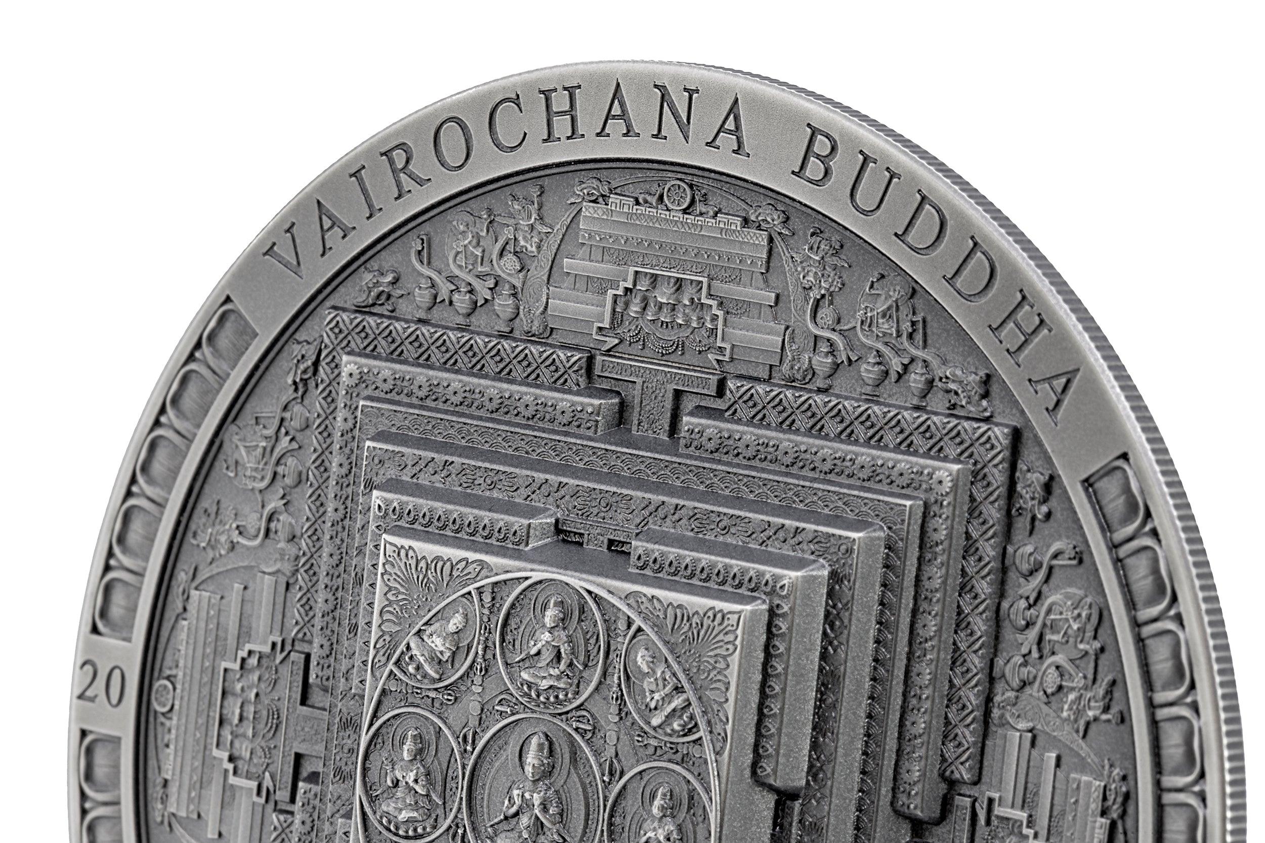 VAIROCHANA BUDDHA MANDALA Archeology Symbolism Antiqued 3 Oz Silver Coin 2000 Togrog Mongolia 2022 - PARTHAVA COIN