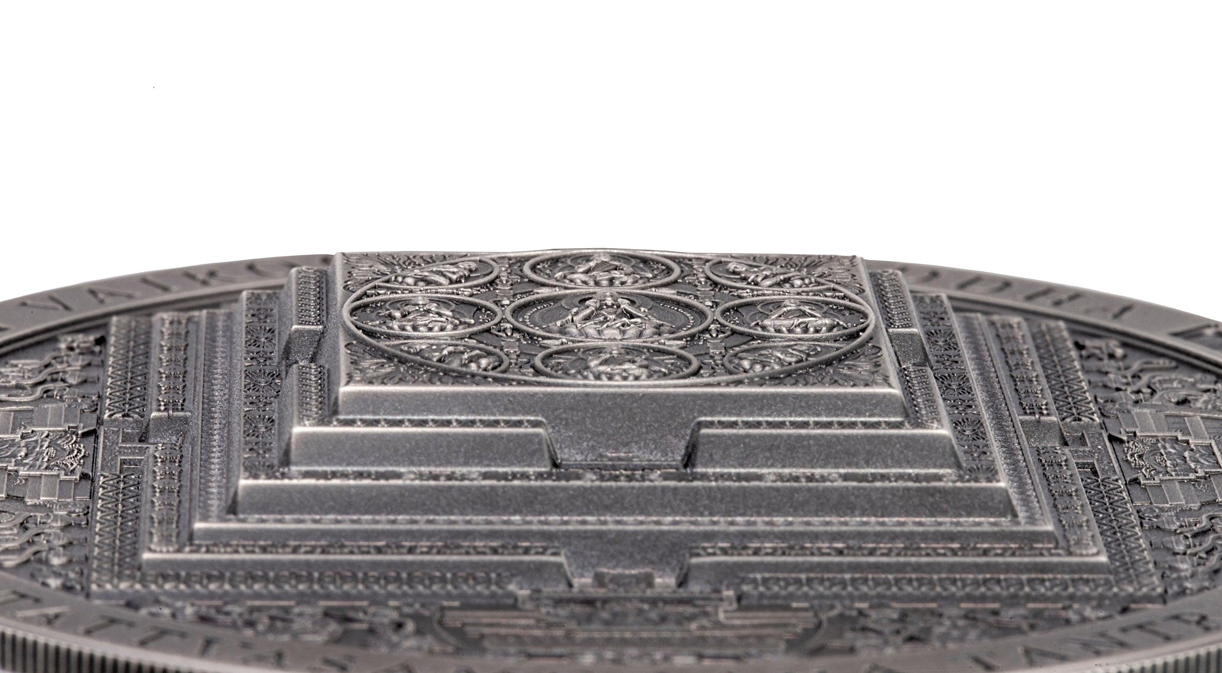 VAIROCHANA BUDDHA MANDALA Archeology Symbolism Antiqued 3 Oz Silver Coin 2000 Togrog Mongolia 2022 - PARTHAVA COIN