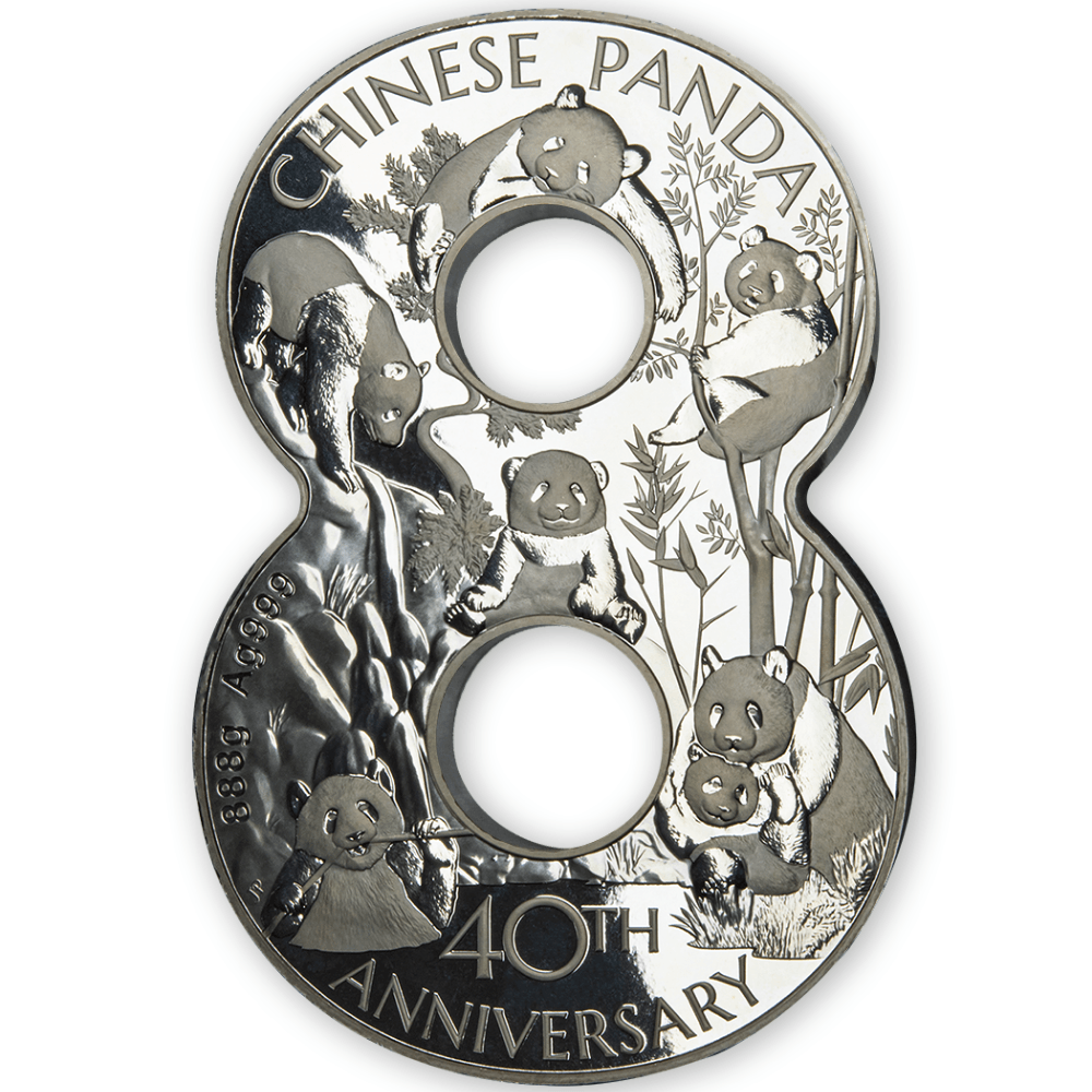 LUCKY EIGHT CHINESE PANDA 40th Anniversary 888g Silver Coin $5 Fiji 2022 - PARTHAVA COIN
