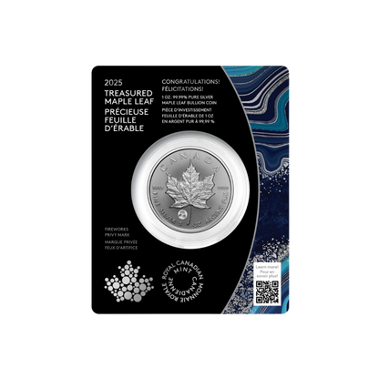 1-oz. 99.99% Pure Silver Coin Treasured Silver Maple Leaf: Congratulations! Privy Mark (Premium Bullion)