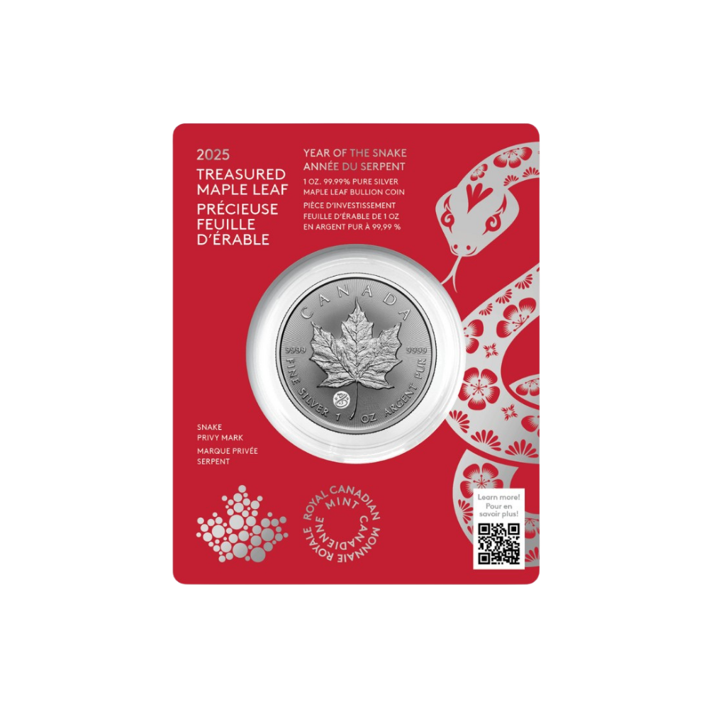 1-oz. 99.99% Pure Silver Coin – Treasured Silver Maple Leaf: Year of the Snake Privy Mark (Premium Bullion)