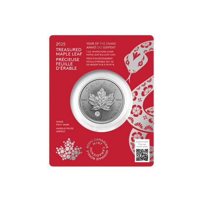 1-oz. 99.99% Pure Silver Coin – Treasured Silver Maple Leaf: Year of the Snake Privy Mark (Premium Bullion)