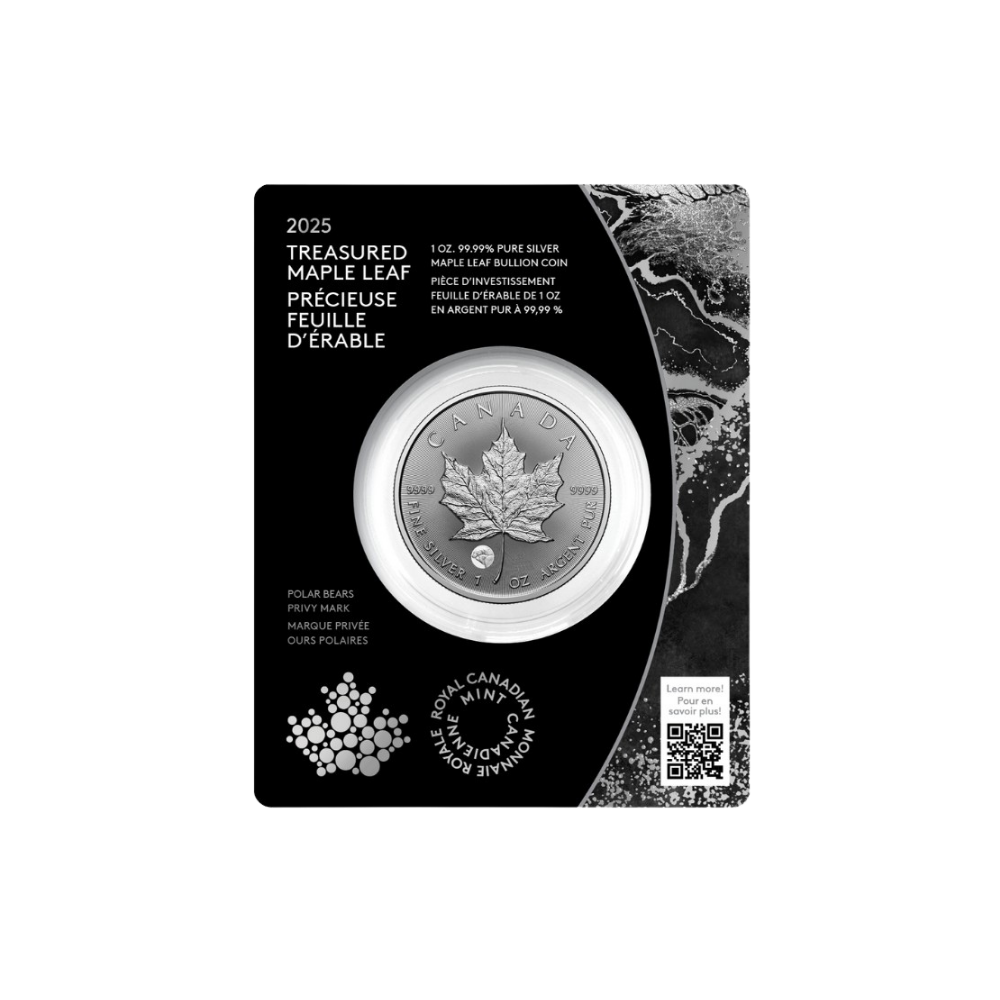 1-oz. 99.99% Pure Silver Coin Treasured Silver Maple Leaf: Polar Bears Privy Mark (Premium Bullion)