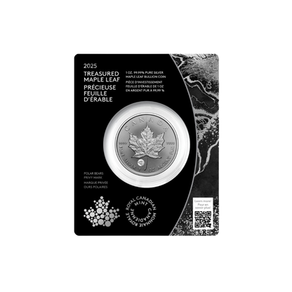 1-oz. 99.99% Pure Silver Coin Treasured Silver Maple Leaf: Polar Bears Privy Mark (Premium Bullion)