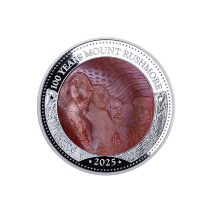 100 YEARS MOUNT RUSHMORE Mother of Pearl 5 Oz Silver Coin $25 Solomon Island 2025
