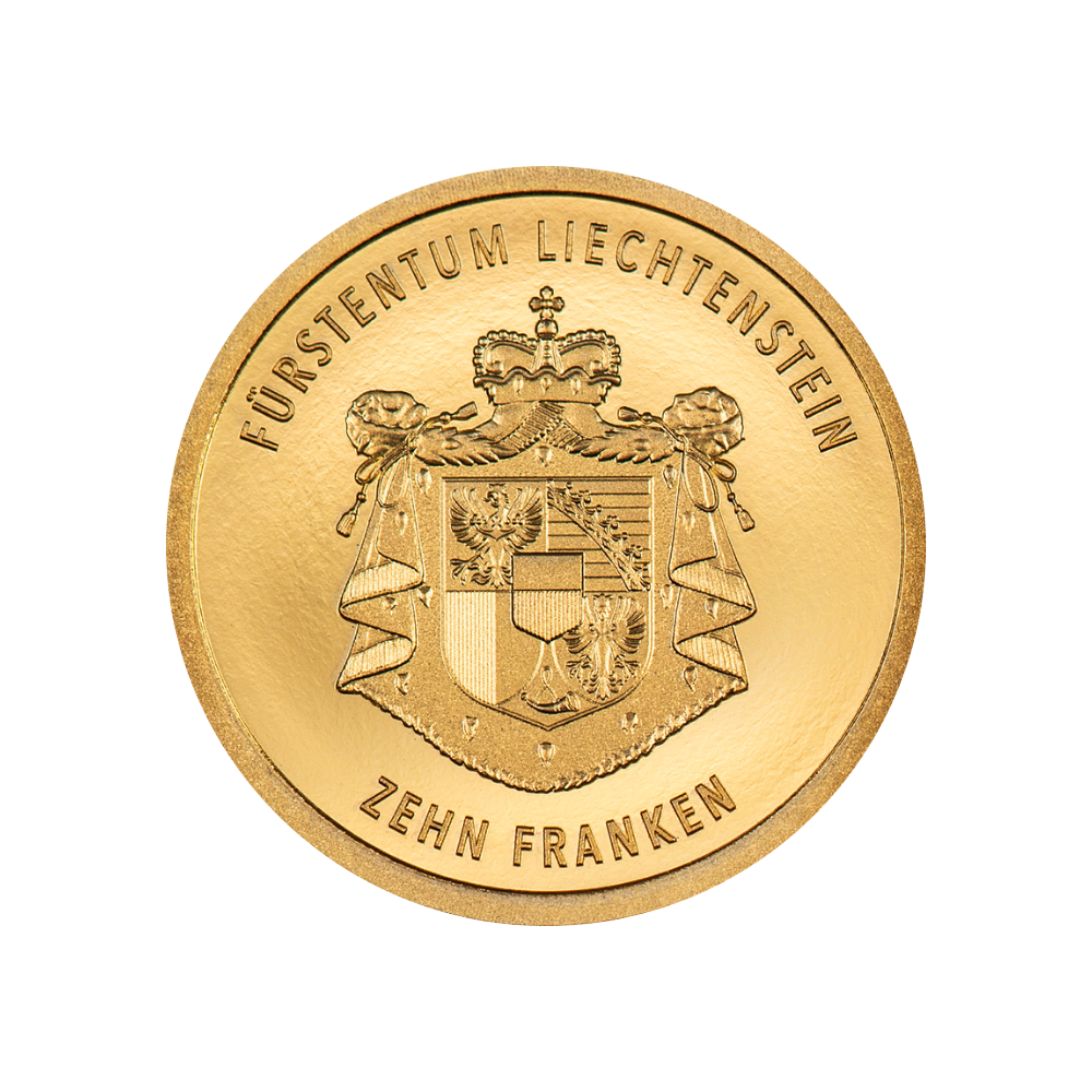 100 YEARS SWISS FRANC IN LIECHTENSTEIN 0.5 g Gold Coin 10 Francs Liechtenstein 2024
