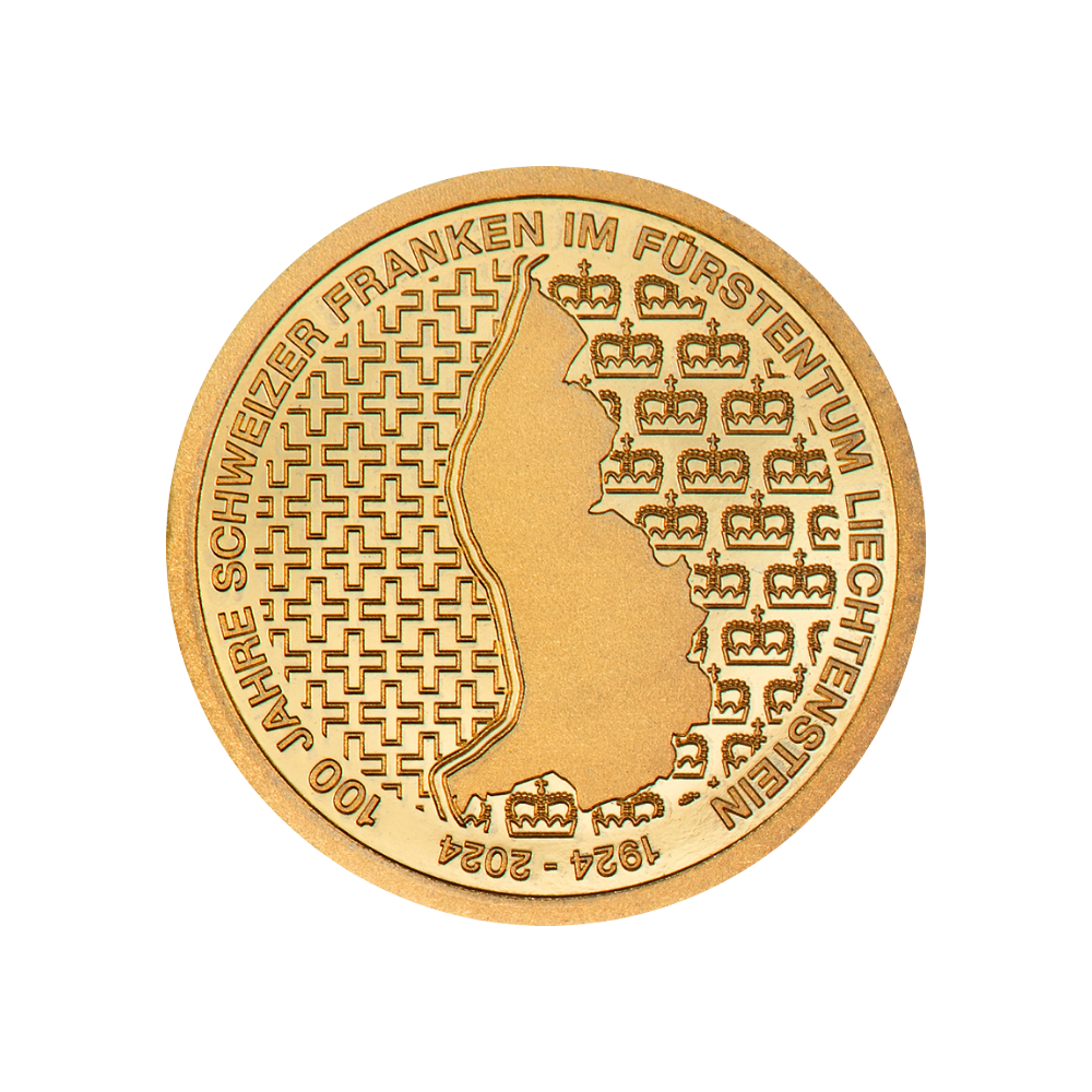 100 YEARS SWISS FRANC IN LIECHTENSTEIN 0.5 g Gold Coin 10 Francs Liechtenstein 2024
