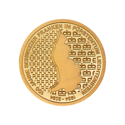 100 YEARS SWISS FRANC IN LIECHTENSTEIN 0.5 g Gold Coin 10 Francs Liechtenstein 2024