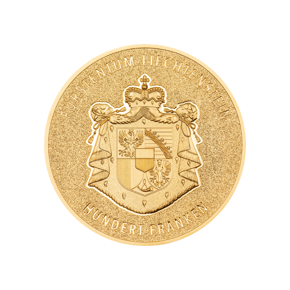 100 YEARS SWISS FRANC IN LIECHTENSTEIN 1 Oz Gold Coin 100 Francs Liechtenstein 2024