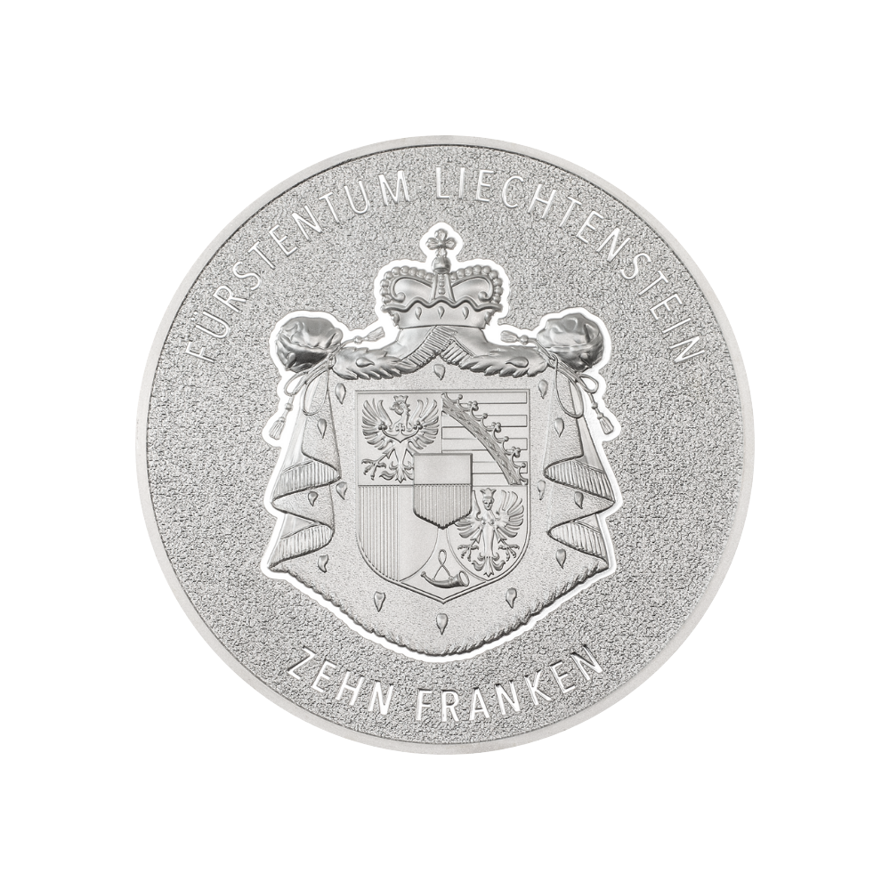 100 YEARS SWISS FRANC IN LIECHTENSTEIN 2 Oz Silver Coin 10 Francs Liechtenstein 2024