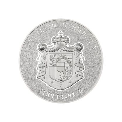 100 YEARS SWISS FRANC IN LIECHTENSTEIN 2 Oz Silver Coin 10 Francs Liechtenstein 2024