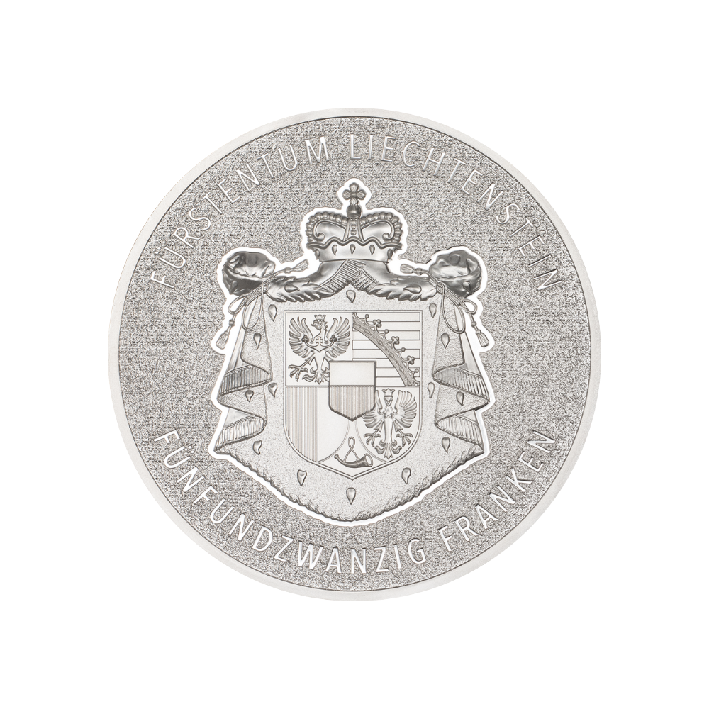 100 YEARS SWISS FRANC IN LIECHTENSTEIN 5 Oz Silver Coin 25 Francs Liechtenstein 2024