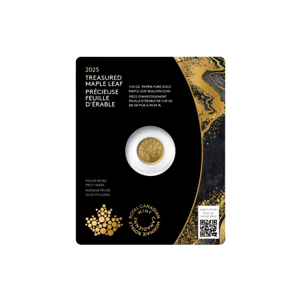 1/10-oz. 99.99% Pure Gold Coin Treasured Gold Maple Leaf: Polar Bears Privy Mark (Premium Bullion)
