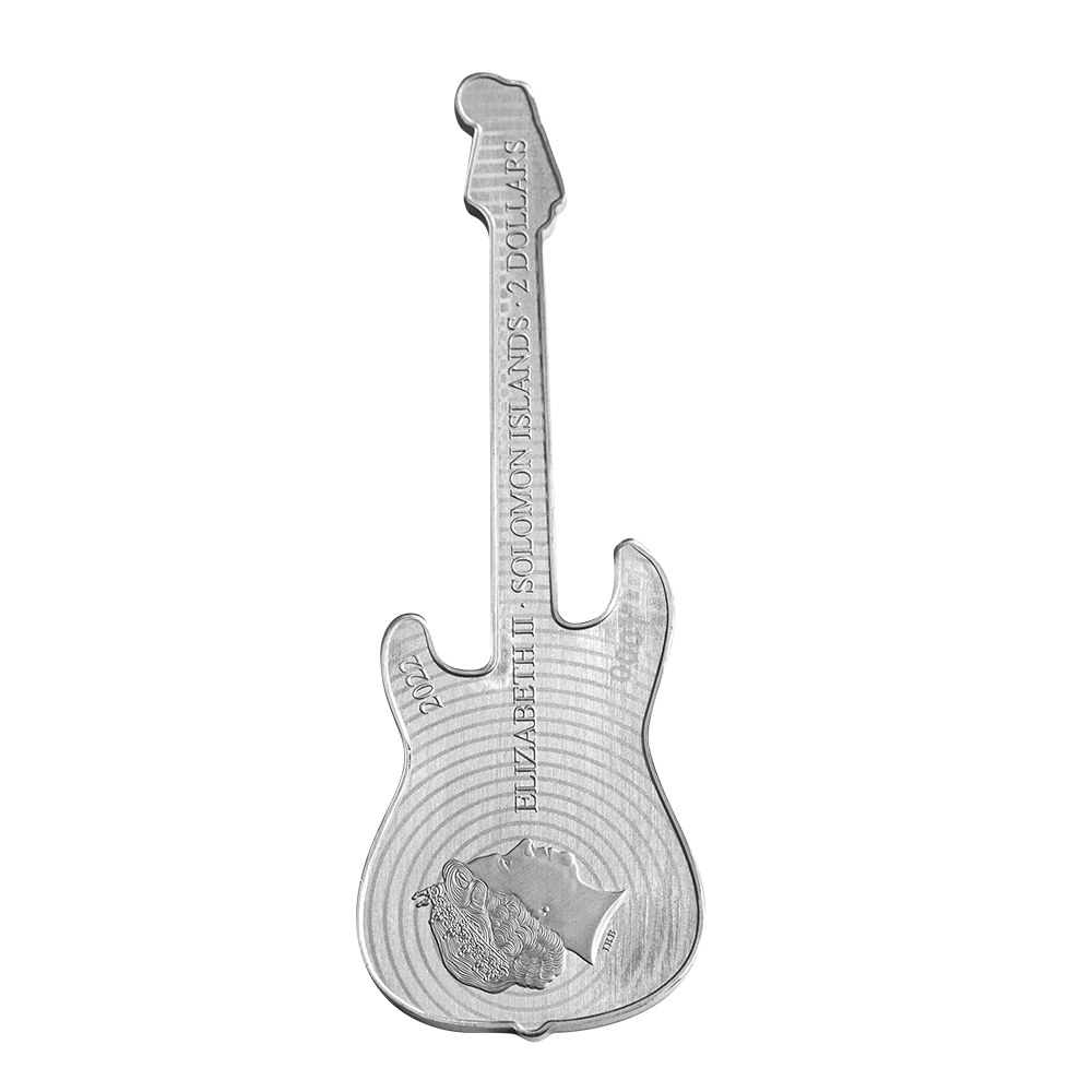 FENDER STRATOCASTER FIESTA RED Guitar 1 Oz Silver Coin $2 Solomon Islands 2022 - PARTHAVA COIN