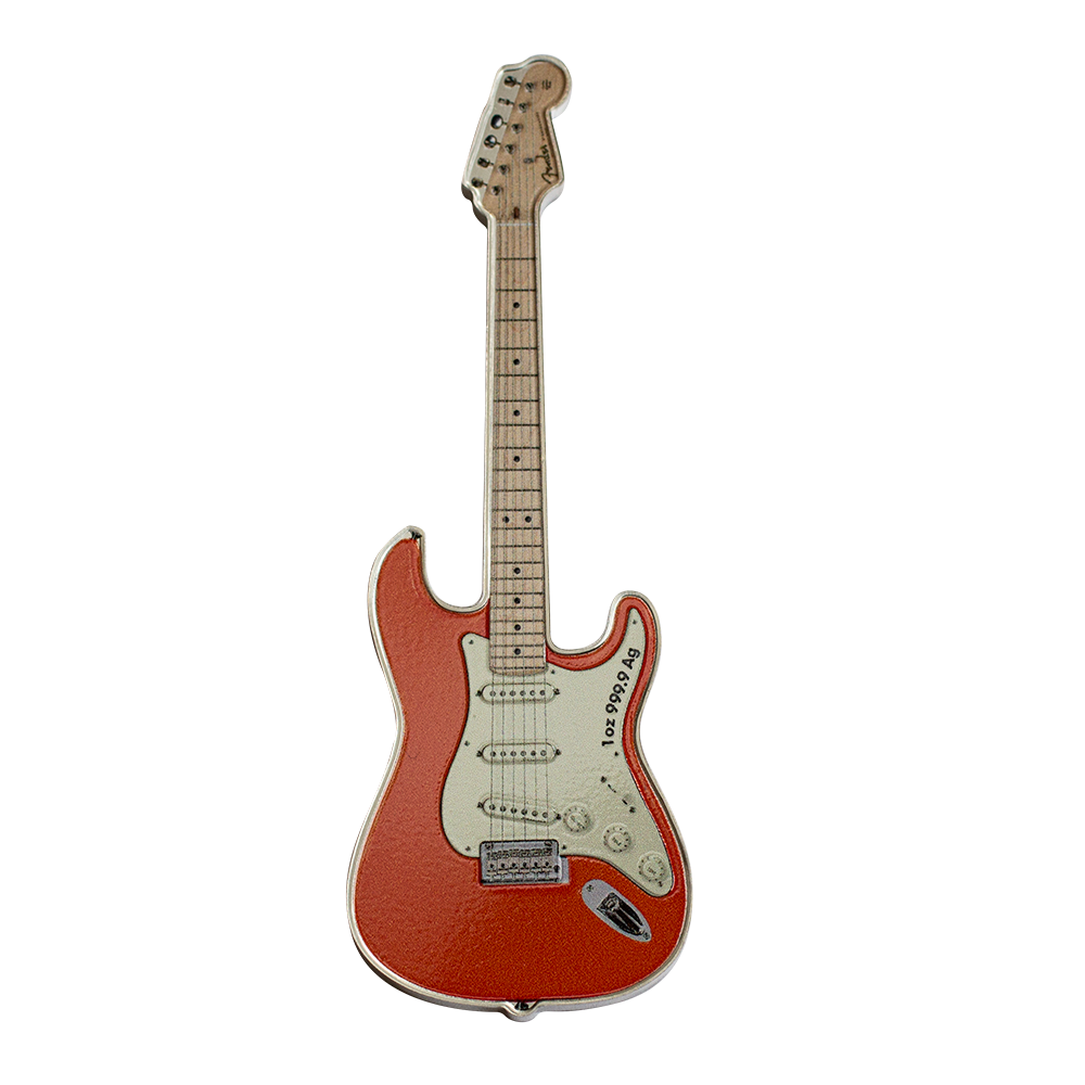 FENDER STRATOCASTER FIESTA RED Guitar 1 Oz Silver Coin $2 Solomon Islands 2022 - PARTHAVA COIN