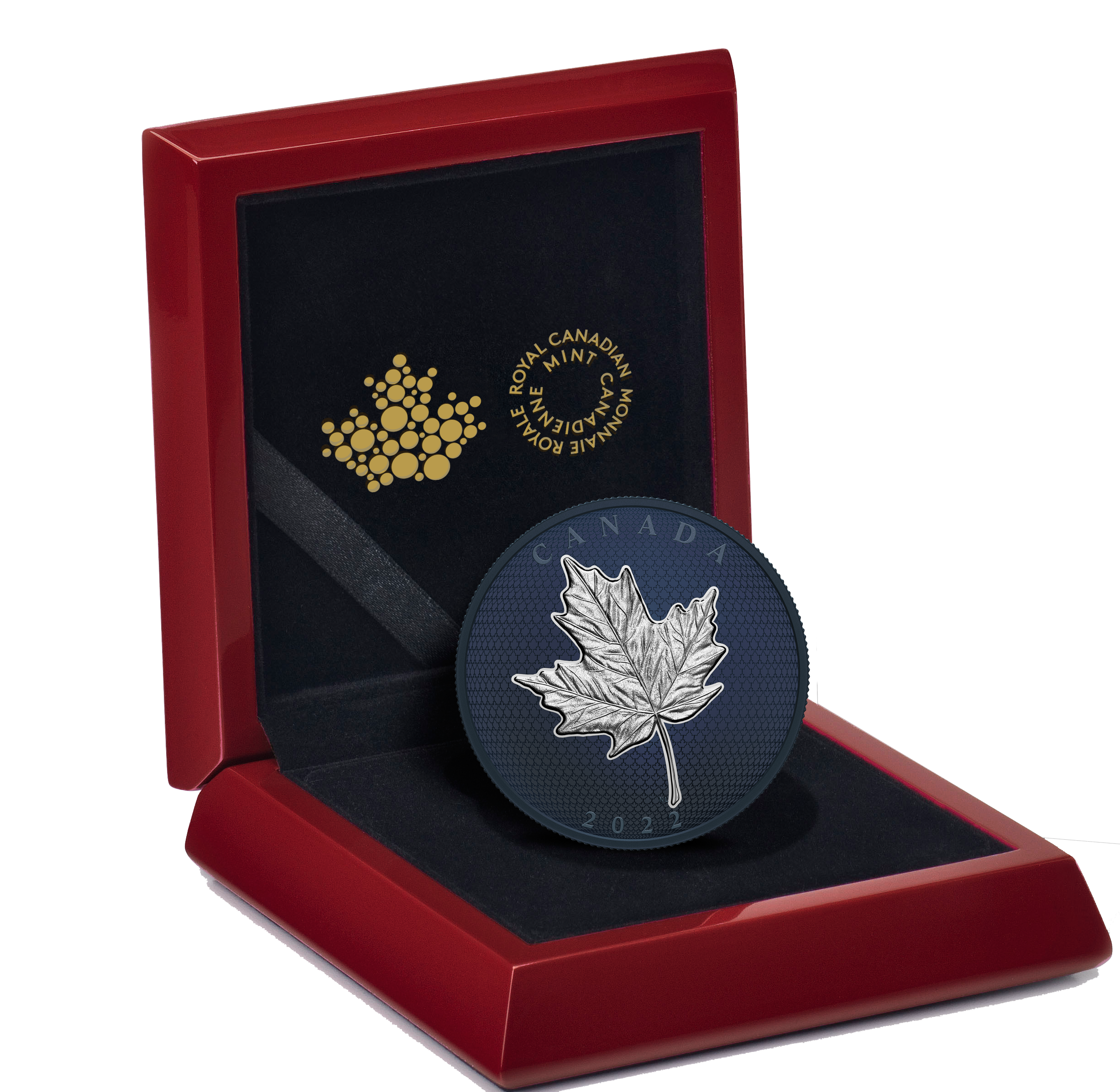 MAPLE LEAF Blue Rhodium 5 Oz Silver Coin $50 Canada 2022