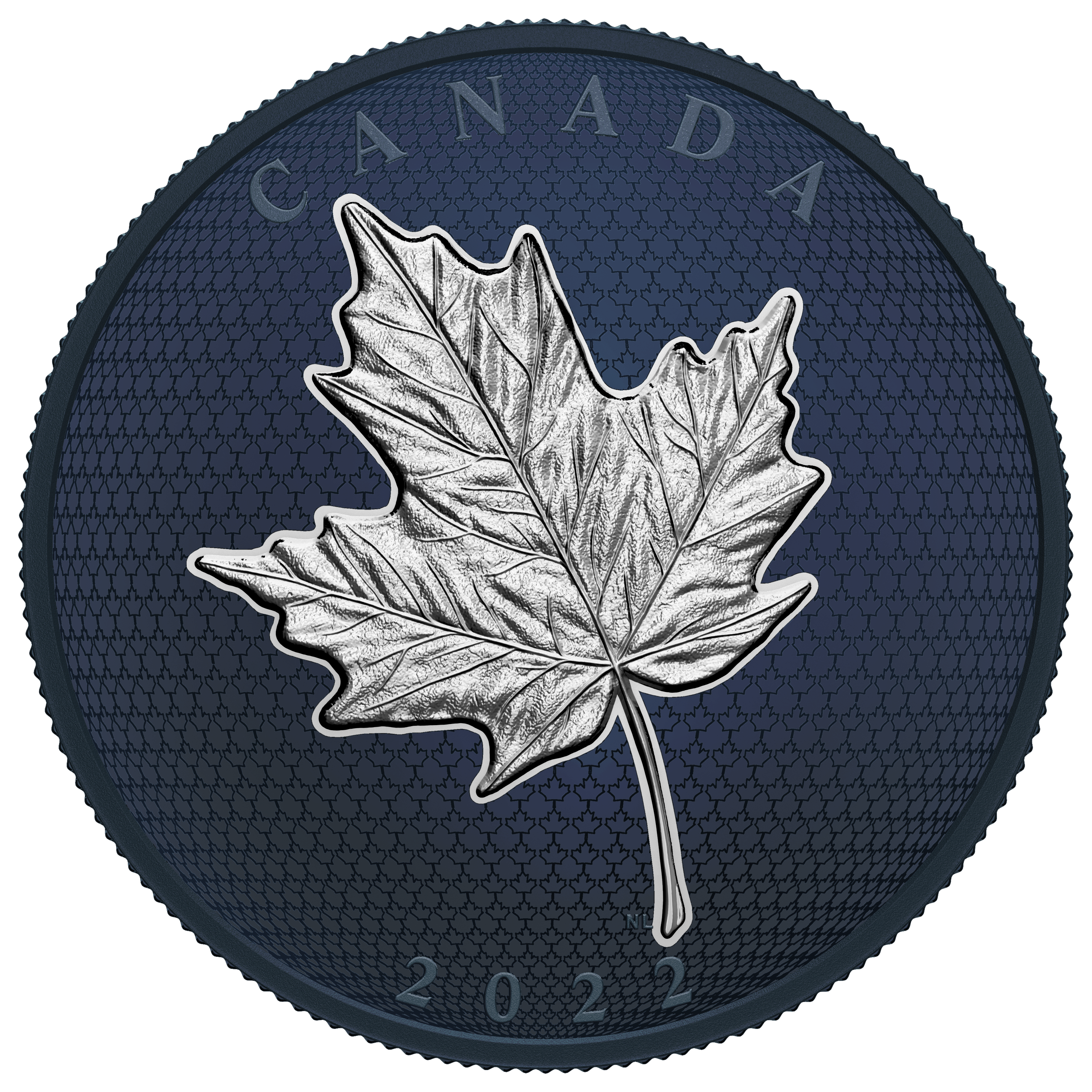 MAPLE LEAF Blue Rhodium 5 Oz Silver Coin $50 Canada 2022