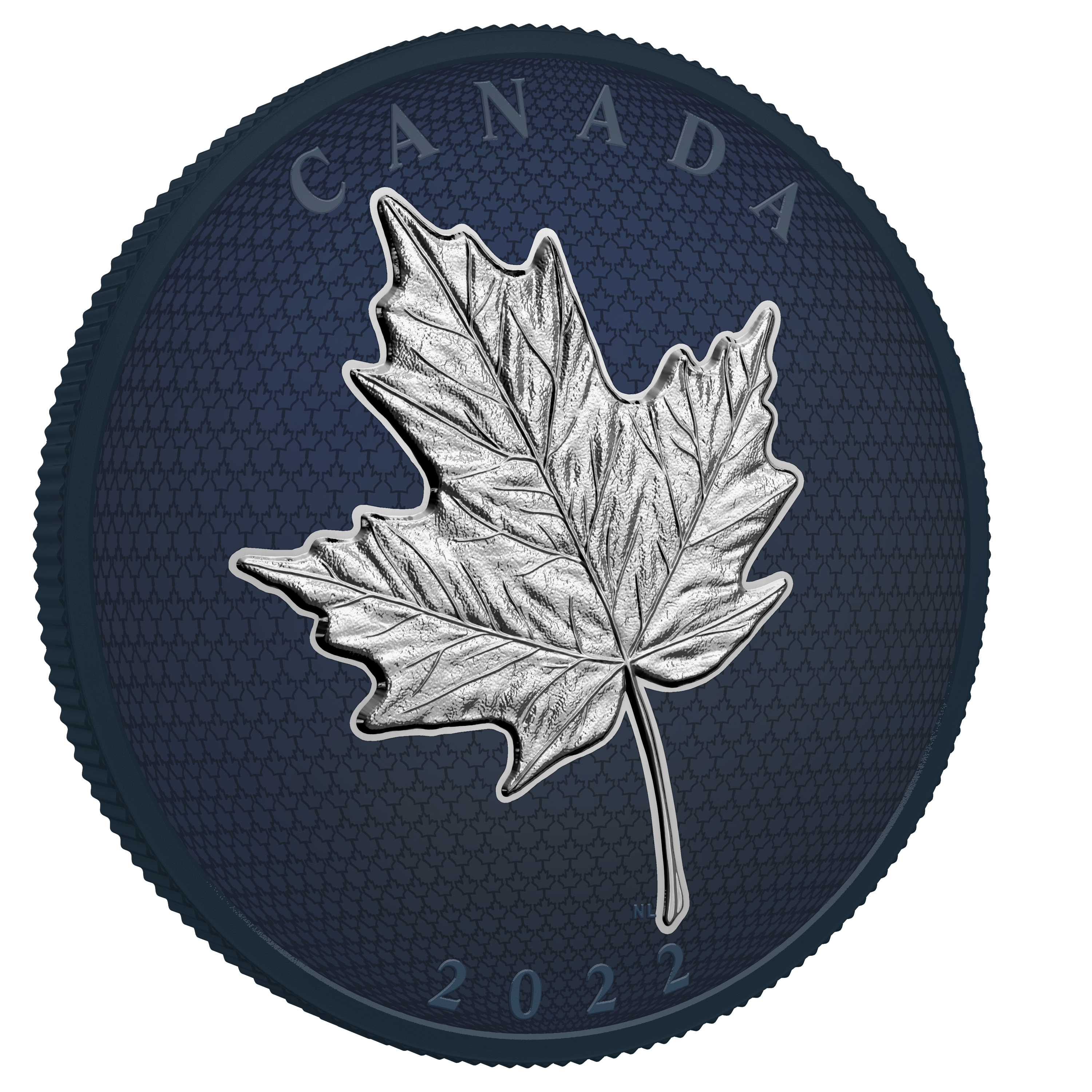 MAPLE LEAF Blue Rhodium 5 Oz Silver Coin $50 Canada 2022