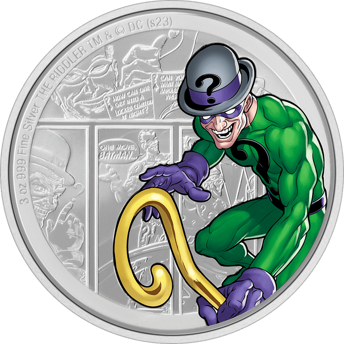 DC Villains THE RIDDLER™ 3 Oz Silver Coin - Agoro By New Zealand Mint