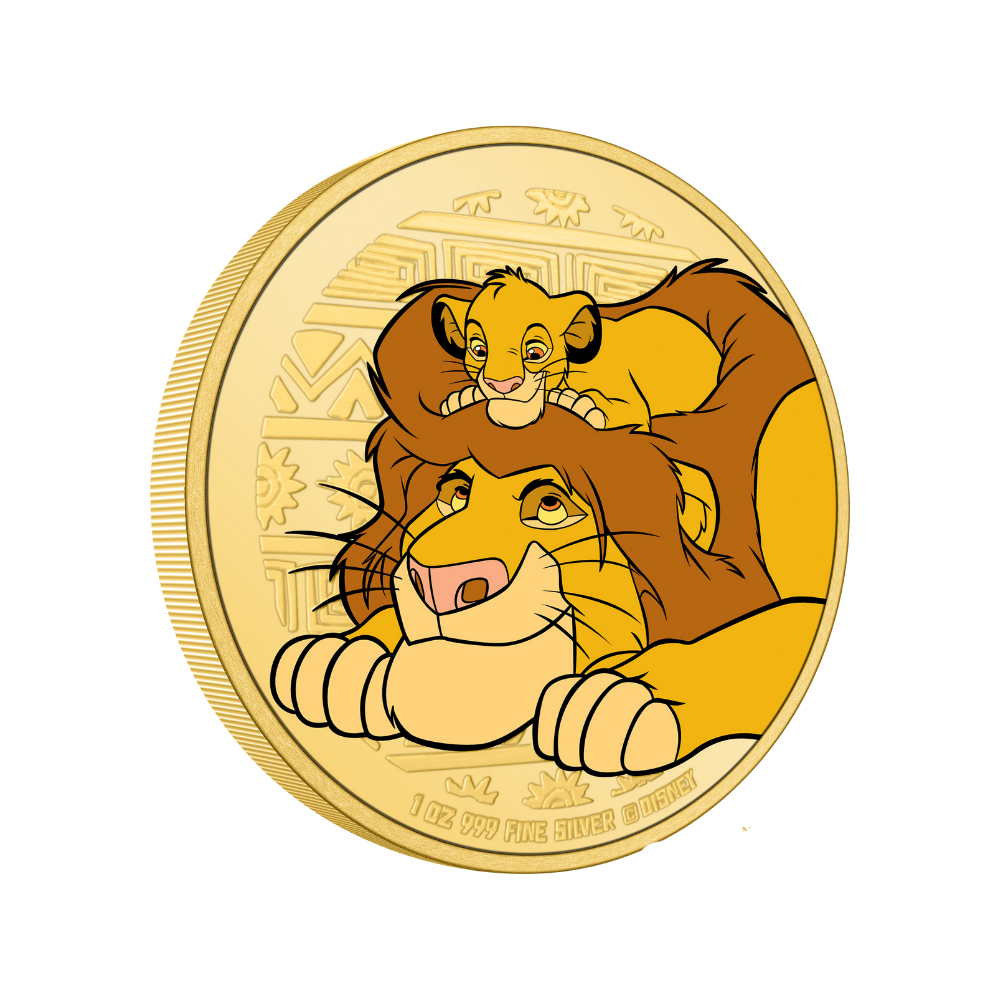 THE LION KING Disney 30th Anniversary Mufasa & Simba 1 Oz Silver Gilded Coin $2 Niue 2024