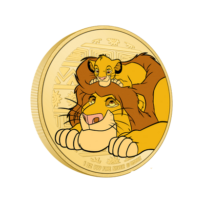 THE LION KING Disney 30th Anniversary Mufasa & Simba 1 Oz Silver Gilded Coin $2 Niue 2024