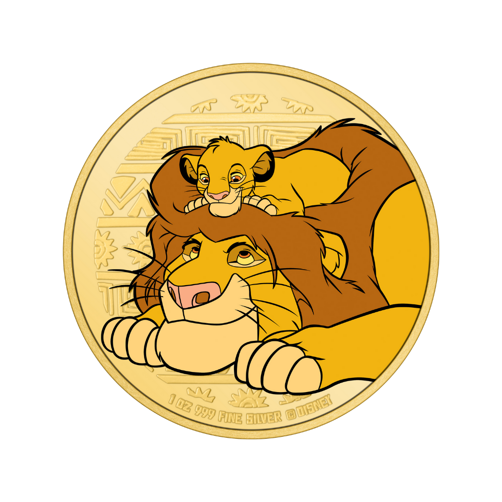 THE LION KING Disney 30th Anniversary Mufasa & Simba 1 Oz Silver Gilded Coin $2 Niue 2024